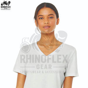 Gran oferta, camisetas con cuello en V para mujer de la mejor calidad, ropa de calle con decoración de logotipo de tela transpirable, camisetas con cuello en V para mujer - Product Image 5