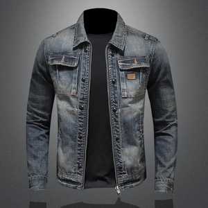 Mens Vintage Denim Jacket Polyester Cotton Breathable Eco Friendly Casual Basic Solid Jeans Wear - Product Image 4