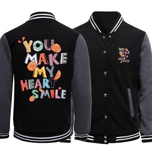 แจ็คเก็ตลายตัวอักษรผลไม้สำหรับผู้ชายเสื้อฮิปฮอปโอเวอร์ไซส์กระดุมแฟชั่นสไตล์วินเทจโอเวอร์ไซส์คุณภาพดี - Product Image 1