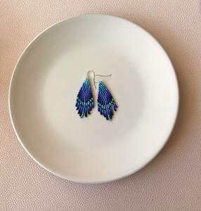 Pendientes de cuentas bohemias con diseño turquesa y flecos en cascada MS artesanía cuentas de vidrio regalo de joyería - Product Image 1