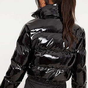 <b>Women</b> Cropped Puffer <b>Jacket</b> Winter Shiny Zip-Up Short Bubble Puffy Coat <b>Lightweight</b> Warm Outerwear High Collar Elastic Hem - Product Image 4
