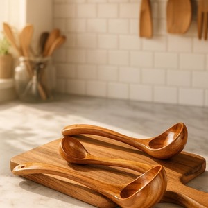Cuchara de Madera Natural Hecha a Mano, Desechable, con Mango Largo, Superficie Pulida, Agarre Cómodo, Utensilio de Cocina para Servir y Mezclar - Product Image 6