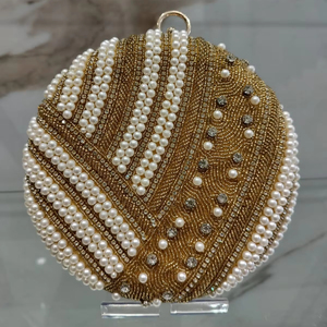 Embrayage rond fait à la main haut de gamme à la mode broderie perle décoration élégant sac à main de soirée pour les fêtes exclusives célébrations - Product Image 1