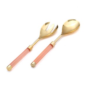 Juego de servidor de ensaladas de acero inoxidable, con mango hecho a mano de resina de melocotón, bonito y elegante, juego decorativo de lujo para servidor de ensaladas - Product Image 1