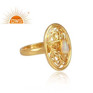 Best Selling Sterling <b>Silver</b> 18K Gold <b>Plated</b> Natural Ethiopian Opal Gemstone Filigree Design Ring Custom Jewelry For Women - Product Image 3