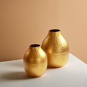 Juego de 2 jarrones de latón dorado martillado para bodas y Diwali Accesorios decorativos de metal Premium - Product Image 2