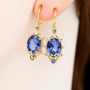 ต่างหูห้อยทรงวงรีบลูไฮโดร 10×14 ประดับเพชร CZ |   ต่างหูเงินแท้ 925 ชุบทอง 18K สำหรับงานปาร์ตี้และงานแต่งงานสำหรับผู้หญิง - Product Image 6