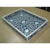 Plateau élégant en incrustation d'os, motif chevron classique, fait à la main, durable, personnalisable pour le salon, la table basse, la chambre à coucher, la coiffeuse