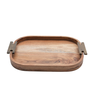 Plateau en bois d'acacia personnalisé, plateau de service rond en bambou pour les hôtels et les Restaurants - Product Image 5
