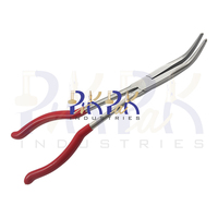 Alicates de punta curva de 290 mm de largo con mordazas dentadas, mangos de PVC, acero OEM, para fabricación de joyas, aplicaciones de crimpado de circlips, sin resorte