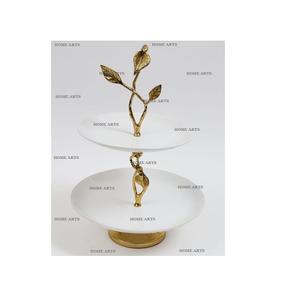 Soporte para pasteles de mármol y aluminio de 2 niveles Soporte para postres de mesa de calidad premium a precios asequibles - Product Image 1