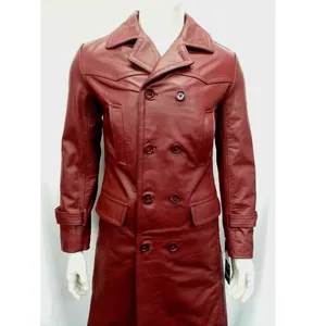 men red leather trench coat german real leather jacket trench coat double breasted knee length leather overcoat