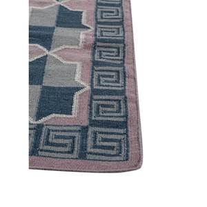 พรมขนสัตว์ขนาดใหญ่สีน้ำเงินอัลฮัมบรา 9x12 ฟุต ทอแบบเรียบด้วยเส้นใยปอกระเจา พร้อมลวดลายเรขาคณิตแบบแพทช์เวิร์คสำหรับทางเดินรูปสี่เหลี่ยมผืนผ้า-ADWL-13171 - Product Image 4