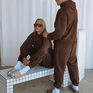 Survêtement technique unisexe en molleton polaire pour couples, personnalisable, avec sweat à capuche uni et pantalon de jogging, ensemble 2 pièces en molleton de coton uni pour femme - Product Image 2