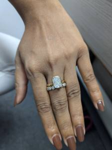 3.75 Ct <b>Cushion</b> Cut Lab Grown Diamond Engagement Ring Set, Diamond Solitaire Ring With Full Eternity Band Solid 14K Yellow Gold - Product Image 5