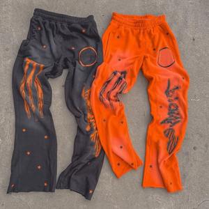 Logo personnalisé matériau évasé 100% coton Vintage hommes décontracté évasé cordon de serrage Joggers pantalons de survêtement pour hommes - Product Image 1