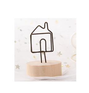 Soporte de clip de nombre de metal y base de madera rústica artesanía natural redondo y portatarjetas de diferentes formas de metal - Product Image 5