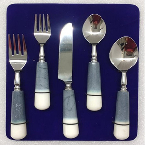 Poignée combinée blanche et grise de haute qualité avec dessus en acier inoxydable, ensembles de couverts pour restaurants hôtels - Product Image 1