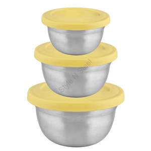 Premium 3-Piece Set of Stylish Classic Single-Wall Aldi Bowls Metal Storage Dishware - Product Image 1