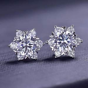 925 <b>Silver</b> 1 Ct Round Brilliant Moissanite Cut Floral Style <b>Stud</b> Engagement/Anniversary/Birthday Gift Earring For Women/Her - Product Image 1