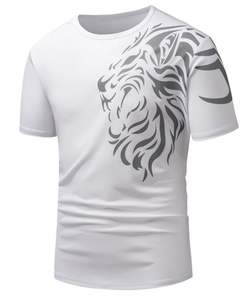 <b>Men</b> White Grey Lion Print Polyester <b>T</b> <b>Shirt</b> Athletic Fit Short Sleeve Breathable Gym Sports Training Casual Wear Apparel <b>Men</b> - Product Image 1