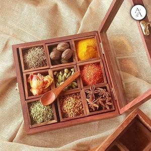 Handmade Kitchen Wooden Masala <b>Box</b> <b>Removable</b> Square Containers Cover Spice Dabba Jewelry <b>Box</b> Condiments Storage American Style - Product Image 3