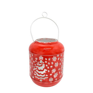 Lanterne ronde décorative en fer de noël avec poignée lanterne de camping couleur céramique rouge pour la décoration de la maison - Product Image 1