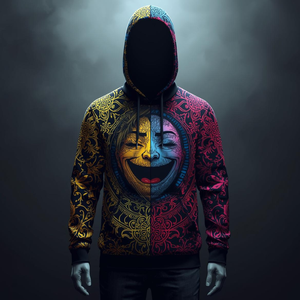 Sweat à capuche graphique Winter Mixed Emotion personnalisé en polaire polyester/nylon avec impression numérique, options OEM/ODM - Product Image 5