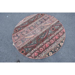 Tapis en Laine Design Turc Vintage 4.3X4.3 ft Traditionnel Rouge Vert Patchwork Latex Soutenu 9x12 pour Décorations de Salon - Product Image 2