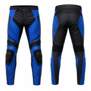 Pantalones de Motocicleta de Cuero Azul y Negro para Hombre, Transpirables, con Bloques de Color, Pantalones de Protección para Motociclistas, para Todas las Estaciones - Product Image 1