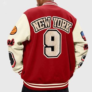 แจ็คเก็ตวาร์ซิตี้ผู้ชาย สีแดงขาว ปักลายตัวอักษร ดีไซน์สไตล์พรีปปี้ แจ็คเก็ตเบสบอล ใส่ได้ในฤดูใบไม้ร่วง - Product Image 2