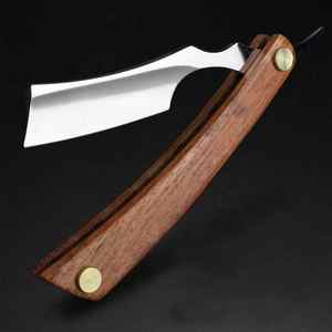 Maquinilla de afeitar de borde recto con mango de madera más vendida, maquinilla de afeitar profesional de peluquero, cuchillo de afeitar de una sola hoja - Product Image 4