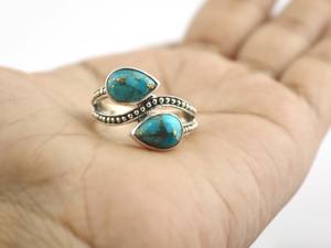 Oyster Turquoise Pear 925 Sterling <b>Silver</b> Handmade <b>Chunky</b> <b>Ring</b> Jewelry - Product Image 4