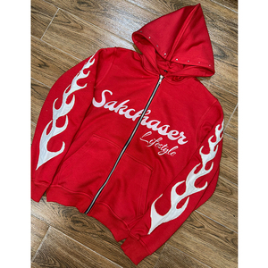 Sudadera con capucha y cremallera de invierno de fabricación profesional para ropa informal 2025 nueva llegada cremallera desgastada con diamantes de imitación 100% algodón alto - Product Image 4