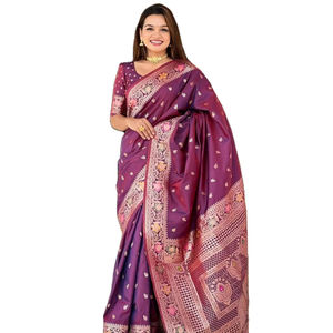 Lanzamiento de novia especial tradicional ligero tejido a mano suave Banarasi seda Sari proveedor indio disponible a precio al por mayor - Product Image 1