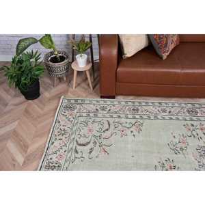 Tapis turc 5,4 x 8,6 pieds, grand tapis vintage, tapis en laine patchwork vert - Product Image 2