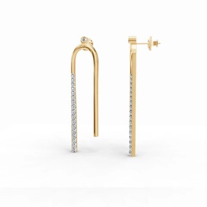 Pendientes de Diamantes Cultivados en Laboratorio con Certificación IGI, Forma de Gota en U, Oro Amarillo/Blanco y Rosa de 14K, Pendientes Colgantes Lineales Minimalistas para Mujer - Product Image 3