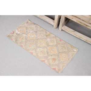 Alfombra Turca de 1.3x2.6 pies, Alfombra Kilim, Alfombra Oriental Marrón de Lana - Product Image 1