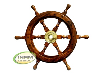 Volante de barco de diseñador antiguo Decoración Náutica de madera única con trabajo de incrustaciones de latón por INAM HANDICRAFTS - Product Image 1