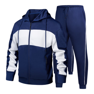 Conjunto de Chaqueta y Pantalones Deportivos Azul Marino y Blanco con Cierre para Hombre, Ropa Deportiva de Invierno, Ropa Casual Activa, Venta al Por Mayor, Logotipo Personalizado OEM - Product Image 1