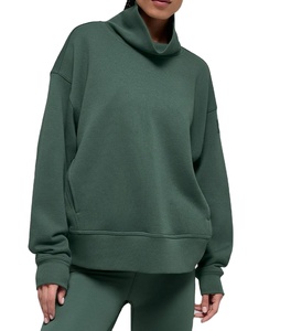 Suéter Personalizado con Cuello Alto Simulado, Bordado, de Manga Larga, Holgado, Estilo Deportivo, para Mujer, Sudadera de Felpa, Invierno - Product Image 1