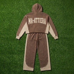 Conjunto de Sudadera Corta y Pantalones Jogger de Pierna Ancha para Mujer, Estilo Acid Wash Marrón, de Algodón y Felpa, Ropa Deportiva Urbana, Venta al Por Mayor OEM - Product Image 6