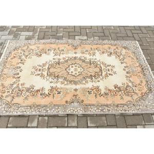 3.9x6.8 ft Vintage Rug, Turkish Area Rug, <b>Brown</b> Gray Striped Rug - Product Image 3