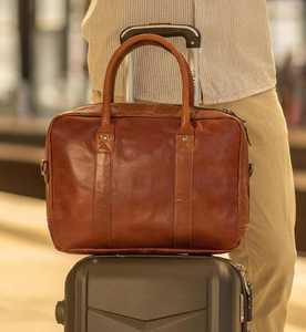 Sac à main pour ordinateur portable en cuir véritable marron, sac messager, sac de voyage, sacoche pour homme et femme, sac à main pour ordinateur de bureau, sac à bandoulière - Product Image 3