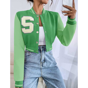 Manteau de couleur contrastée laine pour femme bouton complet varsity unisexe recadrée polaire Letterman Bomber Baseball Varsity Jacket - Product Image 1
