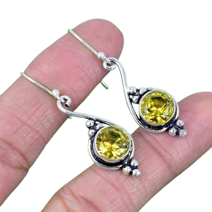 Pendientes clásicos, joyería para mujer, joyería de estilo bohemio, Plata de Ley 925, piedras preciosas citrinas, pendientes hechos a mano, regalo para esposa - Product Image 1