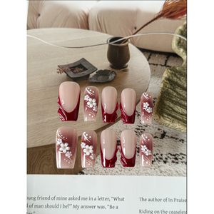 Autocollant pour ongles Wine Blossom Press on Nail Art, élégant, pour femmes - Product Image 6