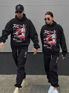 Ensemble deux pièces pour homme, sweat-shirt et pantalon de survêtement, streetwear automne-hiver, léger, élégant, design graphique de voiture - Product Image 4