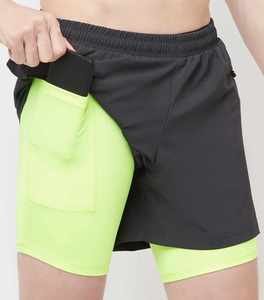 Pantalones cortos deportivos 2 en 1 para hombre, pantalones cortos de compresión de secado rápido para exteriores con patrón sólido, logotipo personalizado, pantalones cortos atléticos al por mayor - Product Image 1
