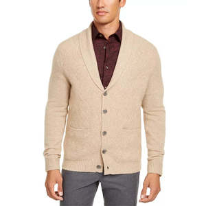 Cardigan da Uomo Tasso Elba 100% Cotone con Motivo Floreale, Marrone, Taglia Small, con Chiusura a Cerniera e Decorazione a Bottoni - Product Image 1